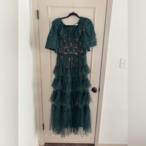 Ivy City Co Pink and Green Christmas Dress Size M- *Sleeves altered for modesty*